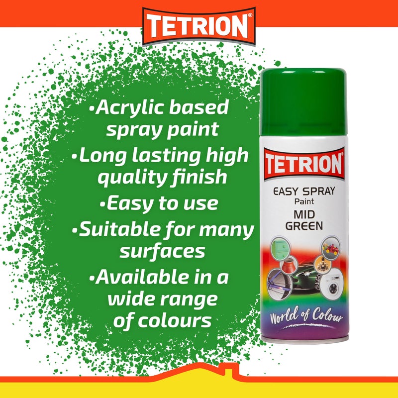 Tetrion Easy Spray Paint - Mid Green 400ml, Acrylic Spray for Wood, Metal, Plastic, Ceramic & More - Fast-Drying, Smooth Finish, Indoor & Outdoor Use - Image 2